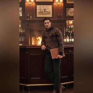 Polo Ralph Lauren Pullover 100% Wool Sweater ReinDeer Antler Battle *VINTAGE*